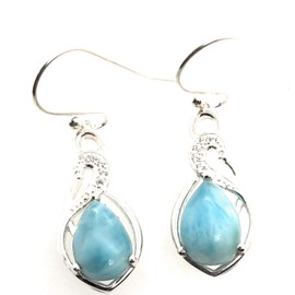 Natural Dominican Larimar 925 Solid Sterling Silver Earrings 30mm