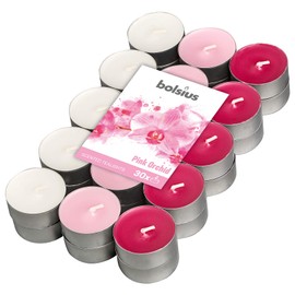 Bolsius - 30 Scented Tea Lights - Pink Orchid - Burn Time of 4 Hours - Diameter 38 mm - Natural Extracts - Contains Vegan Wax - Palm Oil Free