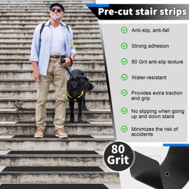 SMILOOL Outdoor Stair Treads Non-Slip Weather Resistant, 6" x 30" 5 Pack, Pre-Cut Anti Slip Step Strips, Waterproof Grip Tape for Stairs Steps Staircases, Black