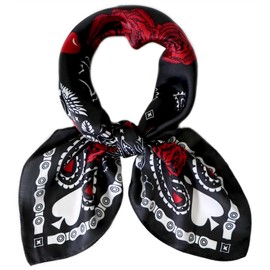 27.5'' Silk Feeling Scarf Medium Square Satin Head Neck Scarf for Women Hair Sleeping at Night，17-Black Red