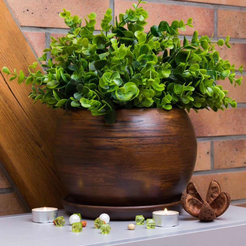 Ceramic Flower Pot Unique Sphere Hand-Painted Diameter 150 mm Brown