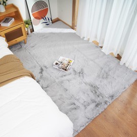 Ghouse Ultra Soft Faux Rabbit Fur Rug 6x9, Machine Washable Area Rugs for Bedroom Fluffy Rugs for Living Room, no-Shedding Carpet Sheepskin Rug Grey