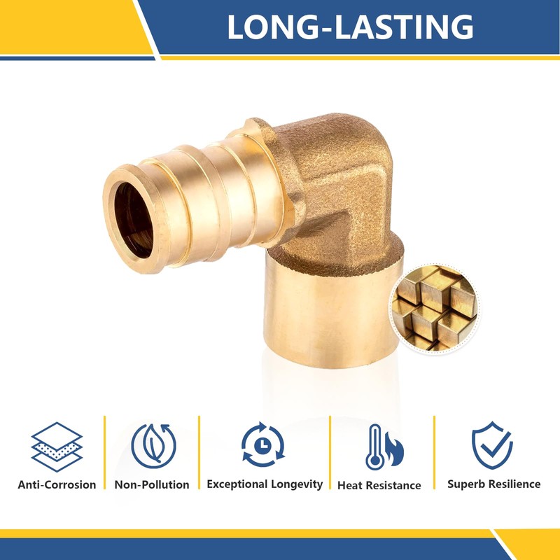 5Pack GUOFIS 3/4" PEX-A Expansion Female Sweat Elbow Brass Fitting