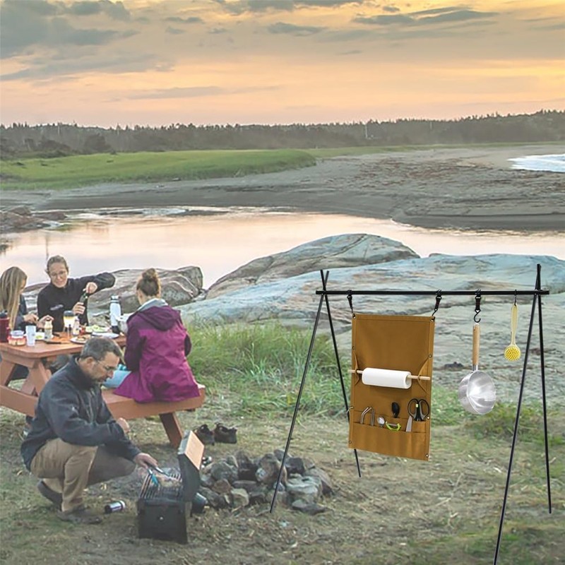 Outdoor Camping Tableware Storage Bag Portable Hanging Canvas Utensil Tissue