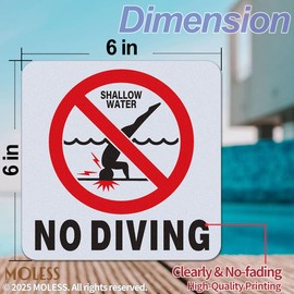 MOLESS NO DIVING Pool Safety Stickers - 6x6″ Anti-Slip Vinyl Tile Stickers for Swimming Pool Safety Signage, Adhesive Pool Depth Markers for Decks, NO DIVING(1 Pack)