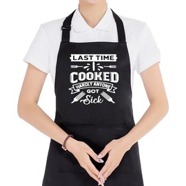 uinwk Funny Cooking Aprons for Men with 2 Pockets - Last Time I Cooked Hardly Anyone Got Sick, Waterproof Adjustable Bib Apron for Cooking Kitchen Grilling Grill BBQ Dishwashing, Black