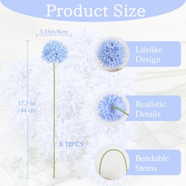 IPOPU 12PCS Blue Mums Artificial Flowers 17.3’’ Silk Fake Chrysanthemums Faux Flowers with Stems for Vase Table Centerpiece Home Wedding Party Garden Decoration(Blue)