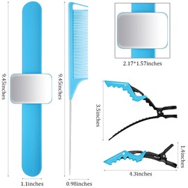 Geiserailie Hair Styling Accessory Set for Stylists and Sewers, Wristband with Magnetic Silicone Pincushion, 3 Rat Tail Combs, 6 Plastic Clips (Blue Wrist Strap, 10 Pieces Total)