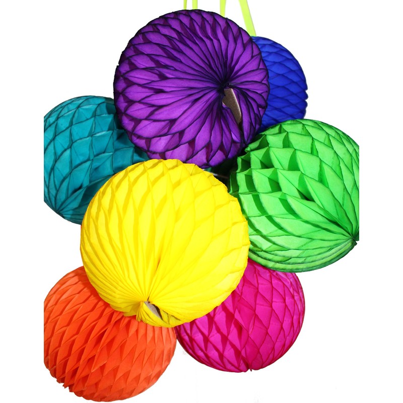 10 Pack 8 Inch Honeycomb Ball Decorations, Rainbow