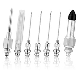 7pcs Grease Gun Needle Accessory Set, Including 5 Grease Needle Nozzles 1 Grease Needle Dispenser 1 Rubber Nipple Adapter Grease injector Narrow Tight Spaces Needle Point Tip Fitting Tool Coupler