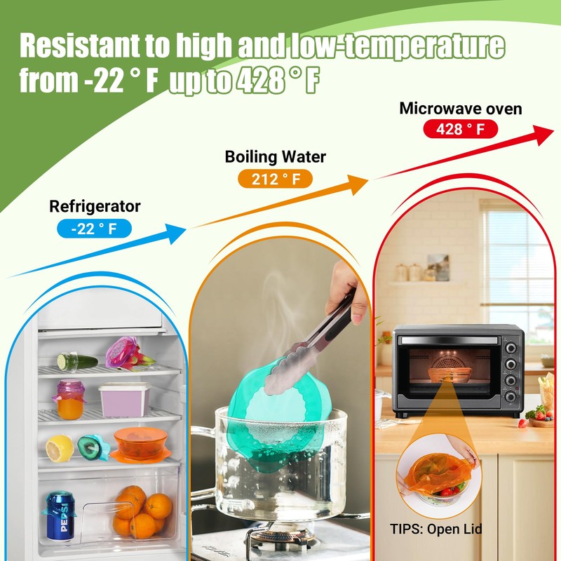 Silicone Stretch Lids for Food Storage in Fridge, Reusable Elastic