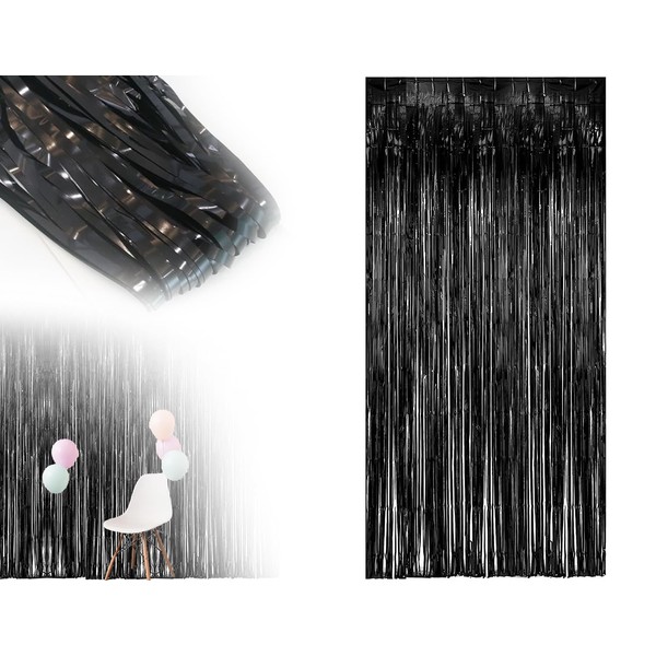KAPSING Pack of 2 Tinsel Curtains, Black, Halloween Party Curtain,