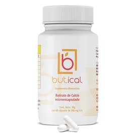 Butirato de Calcio Microencapsulado - Prebiotico Posbiotico - 60 Cápsulas 500mg - Natural Sin Aditivos Vegano - Butical