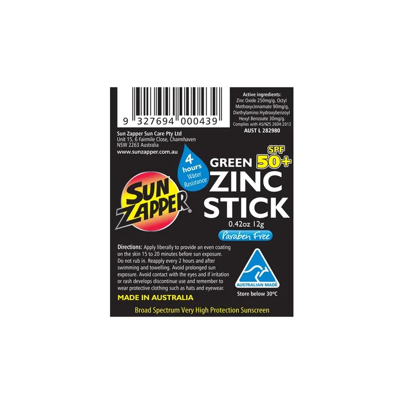 Sun Zapper Zinc Stick - Green Spf 50+ 12g