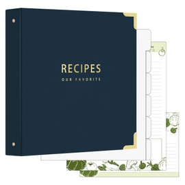 Recipe Binder with Clear Protective Plastic Sleeves, 8.5x11 3 Ring Recipe Book with 6PCS Blank Page Divider, Full Page Recipe Cards Write in Your Own Recipes (Navy Blue)