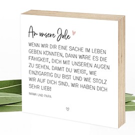 Wunderpixel® Holzbild Eine Sache Tochter - personalisiert - Geschenk von Eltern - 15x15x2cm zum Hinstellen/Aufhängen, echtes Foto mit Spruch auf Holz - schwarz-weißes Wand-Bild Aufsteller Andenken