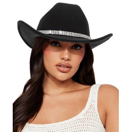 Classic Felt-Western-Cowboy-Cowgirl-Hats for Women-Men Fedora-Jazz-Hat with Belt Black(Lagre)