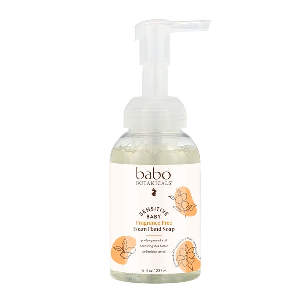 Babo Botanicals Sensitive Baby Fragrance-Free Foaming Hand Soap - Self-foaming - Manuka Oil, Shea Butter & Aloe Vera - For Babies, Kids and Adults with Sensitive Skin - Vegan