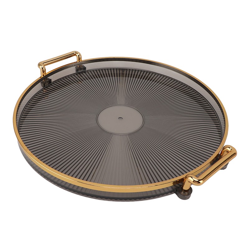 Round Tray with Gold Handle Elegant Multi Functional Golden Rim
