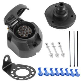 SPARKMOTO Trailer Socket 13 Pin with Metal Socket Mounting Bracket Waterproof Seal, 12 V Waterproof 13 Pin Trailer Socket, Car Towing Hitch 13-Pin Socket, According to ISO11446