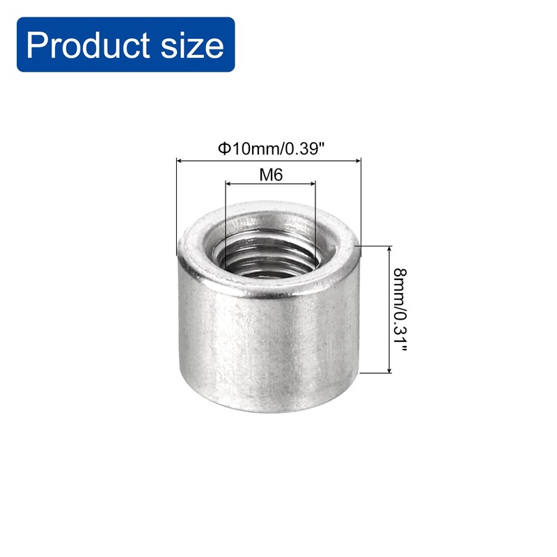sourcing map Round Weld Nuts, M6 x 10mm x 8mm