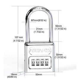ABRAFOX Heavy Duty 4-Digit Set own Combination Locks Long Shackle Padlock with 2"(50 mm) Wide Lock Body sliver-1pack