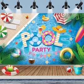 Summer Pool Party Decorations Banner, Pool Party Banner Backdrop, Extra Large Hawaiian Pool Party Backdrop Photo Booth Sign, Pool Party Banner Background for Summer Pool Party Supplies, 185×110cm