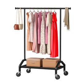 Wiracks Clothes Racks for Hanging Heavy Duty Clothes Rack Clothes Rolling Clothes Rack 200lbs Capacity 3" Industrial Wheels, 1" Pipe,Rolling Garment Rack Black