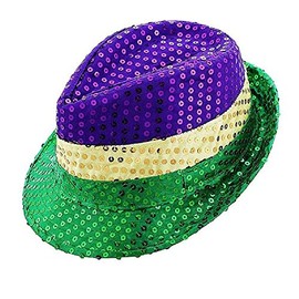LKQBBSZ Mardi Gras Fedora Hat, Mardi Gras Costumes Accessory, Hollywood Style Mardi Gras Sequin Hat, Dress-Up Costume Accessory Vivid Solid Color