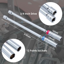 KATSU 14mm 16mm Swivel Magnetic Spark Plug Socket Wrench 3/8" Drive 12-Point 2 PCs Long Flexible Wobble Thin Wall Removal Tool, Chrome Vanadium Steel, Car Auto Repair Garage Tool