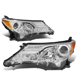 DNA Motoring HL-OH-TRAV413-CH-AM Chrome Housing Amber Corner Projector Headlights Replacement For 13-15 Rav4