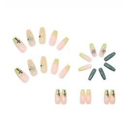 24Pcs Press on Nails Long Coffin Fake Nails Cross False Nails Glossy Ballerina Clip on Nails Full Cover Fake Nails for Women and Girls (Cross False Nails-A)