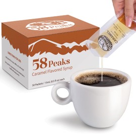 58Peaks Caramel Flavored Syrup Sweetener Packets for Hot and Cold Drinks | To-Go Syrup Flavoring Perfect for Coffee, Tea, Milkshake and More | Flavored Coffee Syrups for Travel | 15mL | 50-Pack