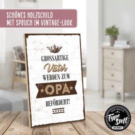 TypeStoff HS-00209 Wooden Sign with Saying – Great Fathers Are Befördert – Funny Shabby Chic Retro Vintage Nostalgia Decoration Typography Graphic Picture Colourful in Used Look Made of MDF Wood