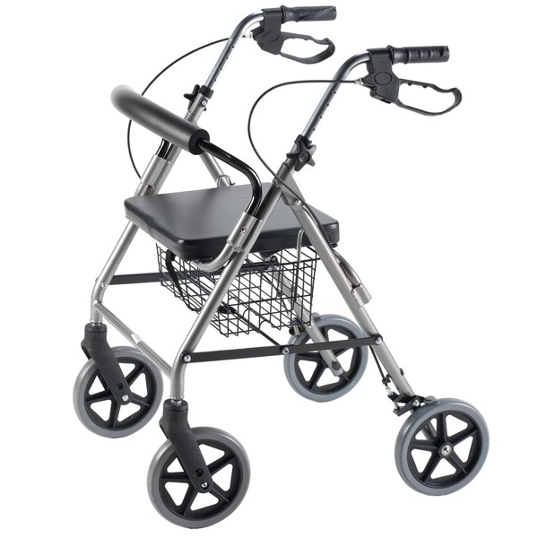 Ultra Lightweight Titanium Rollator with Curved Backrest and Storage Basket, Chrome