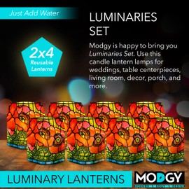 MODGY Luminary LED Lantern Candle Holder Decorative Indoor Outdoor Decor, Plastic Candle Lamps for Wedding Table Centerpiece Porch, Flameless Floating Candles, Poppies, Louis C. Tiffany, 2 Packs of 4