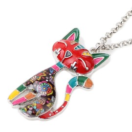 BONSNY Statement Enamel Alloy Chain Cat Necklaces Pendant Original Design For Women Girls (Multicolor)