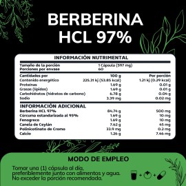 Quotidien | 500mg De Berberina Clorhidrato Con Canela De Ceylán, Fenogreco, Polinicotinato De Cromo, Calcio Y Cúrcuma Estandarizada (curcumina, Curcuminoides)berberine (berberis Aristata) 60 Cápsulas