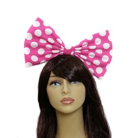 Giant Extra Large Hair Bow Collection- Red Polka Dot"Minnie Mouse" Inspired Hair Bows- Red- Black- Or Pink- Rockabilly, Pin Up, Retro, cosplay (Headband, Pink Polka Dots)