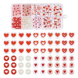 Beadthoven 200 piezas Cuentas Acrílicas de Corazón del Día de San Valentín - 7mm Cuentas Espaciadoras en Forma de Corazón Disco Redondo Plano Rojas a Granel para Hacer Joyería