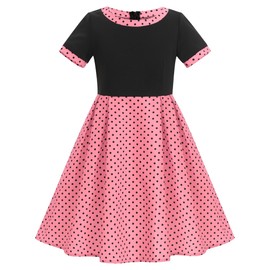 Vintage 1950s Dress for Girls Polka Dots Retro Tea Party Dresses Kids Audrey Hepburn Rockabilly 50s Outfit Toddler Birthday Dresses A Line Swing Bow Tie Little Girl Graduation Dress Pink 7-8 Years