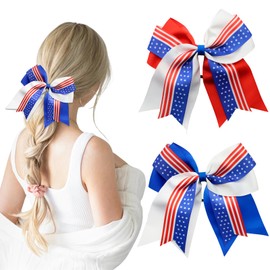4th of July Hair Bows for Women Girls Fourth of July Accessories Patriotic Decor Hair Bow Hair Scrunchies for Party in the USA Memorial Day Ponytail Holders Red White and Blue Decorations (C)
