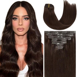 Caliee Clip En Extensiones De Cabello Humano 2A Luz Marrón Oscuro Clip En Cabello Real Doble Trama Invisible Largo Recto Remy Clip En Extensión De Pelo 20Inch 140G 7Pcs Natural Cabeza Completa Y Extre
