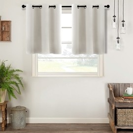 MRTREES Blackout Tier Curtains 42" x 36"L Room Darkening Kitchen Tiers Bathroom Short Curtain Triple Weave Small Cafe Curtains Half Window Treatment Set 2 Panels Grommet Top Greyish White