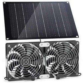 Solar Powered Fan, 30W Solar Fan with Two IPX7 Waterproof Fans for Outside Greenhouse Shed Chicken Coop, Exhaust Intake Mounting Way and Solar Panel Fan Kit