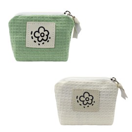 AfitLulu 2 Pack Coin Purse Cute Flower Small Purse Lipstick Bag with Zipper, Coin Pouch Mini Makeup Bag Portable Coin Wallet Change Purse for Organize Handbag Small Items (White)