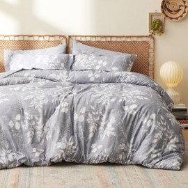 Bedsure King Comforter Set - 7 Pieces Grey Floral Bedding Sets King Bed in a Bag with Reversible Botanical Flowers Comforter, Sheets, Pillowcases & Shams