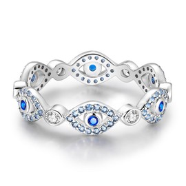 NARMO 925 Sterling Silver Rings for Women Blue Evil Eyes Rings Statement Ring Size 8