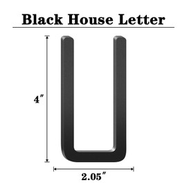 4 Inch Floating Aluminum House Address Numbers Letters, Modern Metal House Numbers for Outside, Black Metal Door Address Letter and Number for Home Garden Office Apartment (U)
