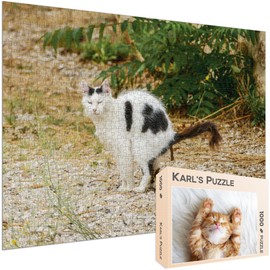 Joke Puzzle Gift Kitten / Cat - 1000 Pieces Puzzle with Fake Cardboard Motif as a Funny Gift Idea Joke Item or Joke Gift